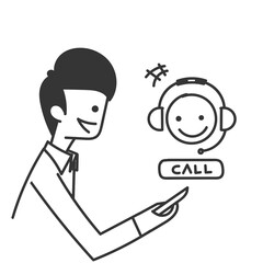 Obraz premium hand drawn doodle call customer support on mobile phone illustration vector