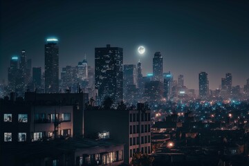 Obraz premium Tranquil City Skyline at Night - Perfect for Real Estate and Urban Living Promotions