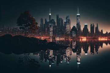 Fototapeta na wymiar Tranquil City Skyline at Night - Perfect for Real Estate and Urban Living Promotions