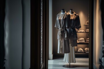 Fototapeta na wymiar Tranquil Fashion Boutique: Designer Clothes on Display