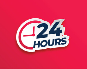 24 hours everyday service concept sticker with clock sign - obrazy, fototapety, plakaty
