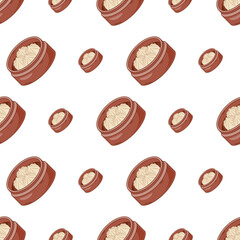cartoon nikuman, japanese food seamless pattern on colorful background
