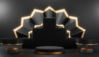 3D rendering of black podium background for black friday product on podium