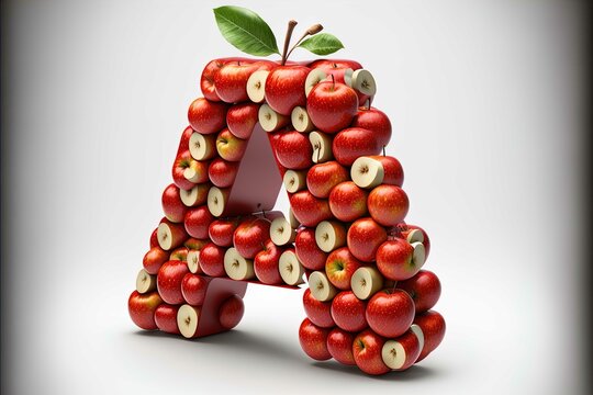 Realistic 3D Photo of Capital Letter A Filled with Red Apples on White Background - 6k