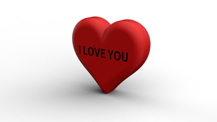3d illustration work of I love you text written inside heart shape. February 14 is Valentine's Day.