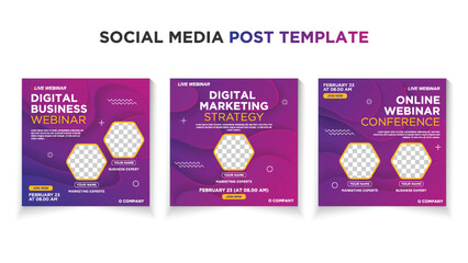 Webinar social media post template collection. Modern social media post bundle vector, Design editable template for social media posts, banners, flyers, and website.