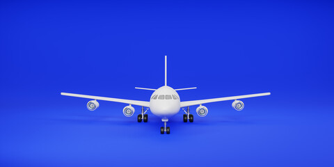 Naklejka premium front view Airplane on blue background. 3d rendering