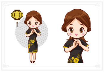 Pretty Chinese girl in mandarin gown with Chinese new year festival 052