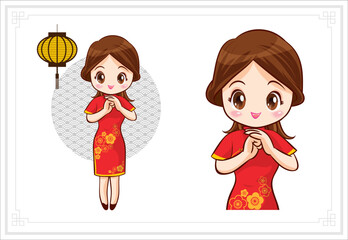 Pretty Chinese girl in mandarin gown with Chinese new year festival 061