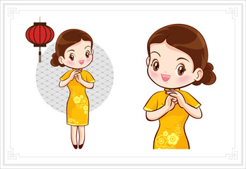 Pretty Chinese girl in mandarin gown with Chinese new year festival 064