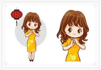 Pretty Chinese girl in mandarin gown with Chinese new year festival 067