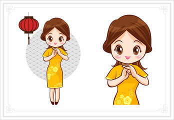 Pretty Chinese girl in mandarin gown with Chinese new year festival 071