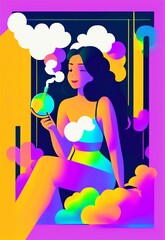 Smoking girl bright colorful illustration