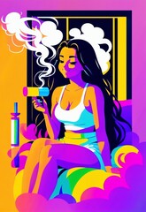 Smoking girl bright colorful illustration