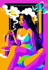 Obraz na płótnie Canvas Smoking girl bright colorful illustration