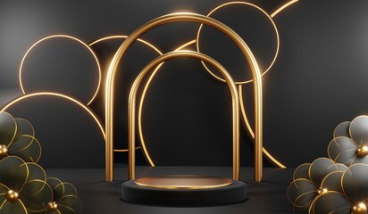 3D rendering of black podium background for black friday product on podium