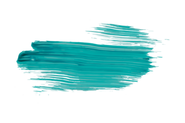 Turquoise paintbrush isolated on transparent background. deep lake green brush, png