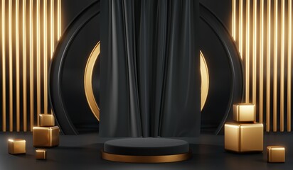 3D rendering of black podium background for black friday product on podium