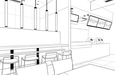 漫画風ペン画イラスト　店舗_ファストフード