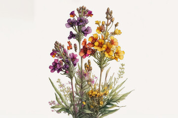 Wallflowers, Erysimum cheiri - Watercolour (Generative Art)
