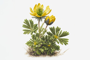 Winter aconite, Eranthus hyemalis - Watercolour (Generative Art)