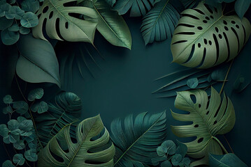 Tropical leaves background. Generative AI.