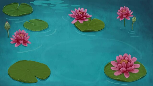(2D Animation) A frog that jumps to the water from the lotus leaf.