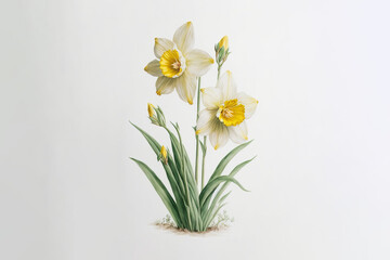 Daffodils, Narcissus spp - Watercolour (Generative Art) - obrazy, fototapety, plakaty