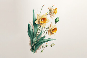 Daffodils, Narcissus spp - Watercolour (Generative Art)