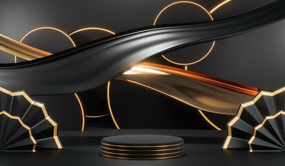 3D rendering of black podium background for black friday product on podium
