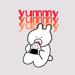 rabbit ate sushi yummy bunny is happy  card rabbit logo poster bunny