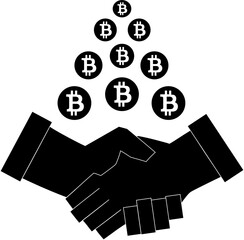 Handshake of male hands.  Successful businessman.  Minecraft .Bitcoin. Bitcoin.  Cartoon Silhouette.
