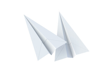 Two paper planes isolated on white background. Origami airplane. 3d render