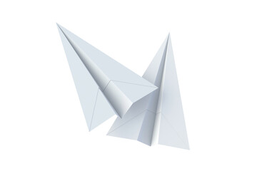 Paper planes isolated on white background. Origami airplane. 3d render