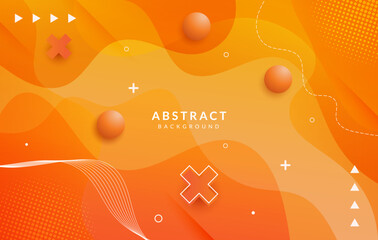 Abstract orange wave background premium vector with memphis style