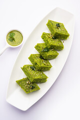 Khaman Dhokla made with green gram beans makes it a healthy, tasty and nutritious variety