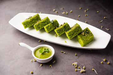 Khaman Dhokla made with green gram beans makes it a healthy, tasty and nutritious variety