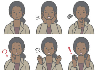 スーツを着た中年の黒人女性の色々な表情