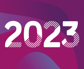 2023 White Happy New Year Holiday Abstract Vector Illustration Design With Purple Gradient Background