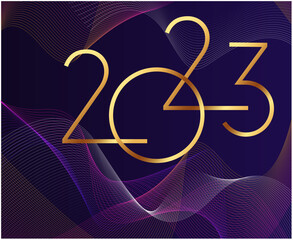 2023 Gold Happy New Year Holiday Abstract Vector Illustration Design With Purple Gradient Background