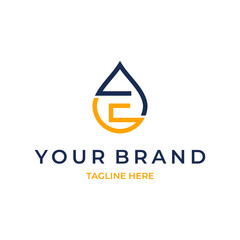 letter E with Abstract Water Drop design logo template, vector illustration