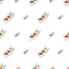 cartoon sushi temari, japanese food seamless pattern on colorful background
