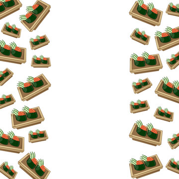 cartoon gunkan-maki sushi, japanese food frame border background
