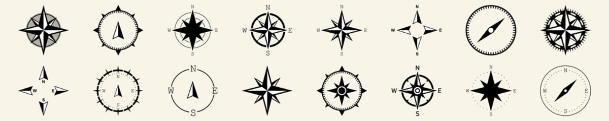 Compass Icons Big Collection. Wind Rose and Navigation. Directions of North, East, South, West. Vector illustration © Vector World