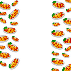 cartoon omurice, japanese food frame border background
