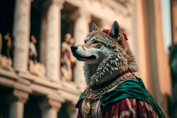 Fototapeta na wymiar Italian wolf wearing Italy national dress or clothes, Generative AI