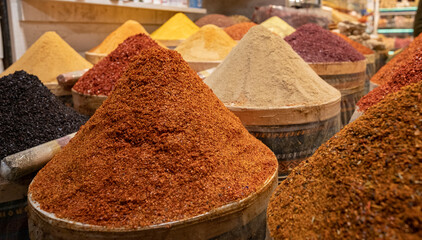 Assortment Of Colorful Aromatic Spices At Market
