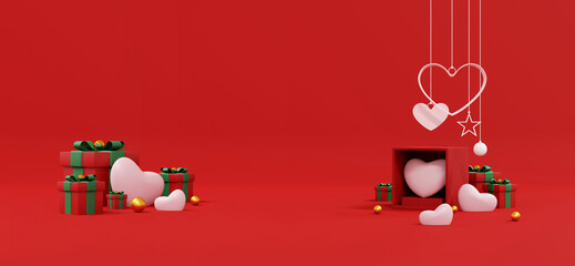 Happy valentine's day background. Abstract background minimal style for branding product presentation on Valentine's day. mockup and template scene with empty space. 3D illustration