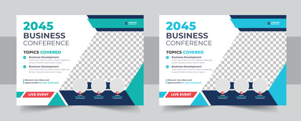Corporate horizontal business conference flyer template, Annual corporate business workshop, meeting, training, business webinar flyer template