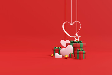 Happy valentine's day background. Abstract background minimal style for branding product presentation on Valentine's day. mockup and template scene with empty space. 3D illustration